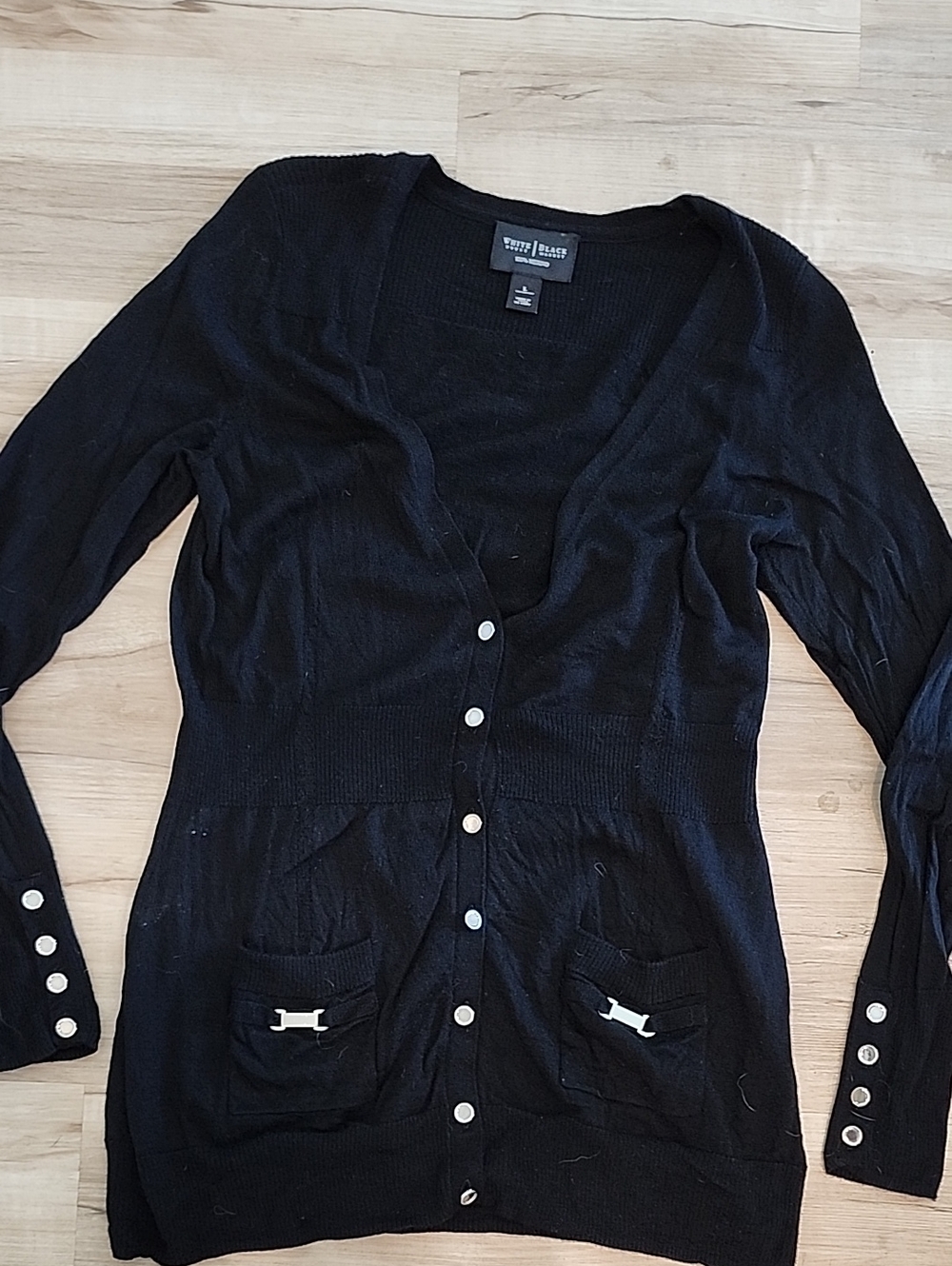 White House Black Market Black Button-Front Long Tunic Cardigan Large